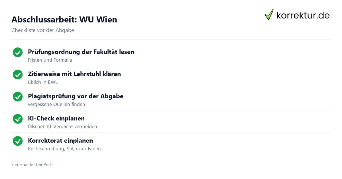 Abschlussarbeit WU Wien – Checkliste vor der Abgabe Abschlussarbeit an der WU Wien: Checkliste zu Formalia, Fristen und Plagiatsprüfung