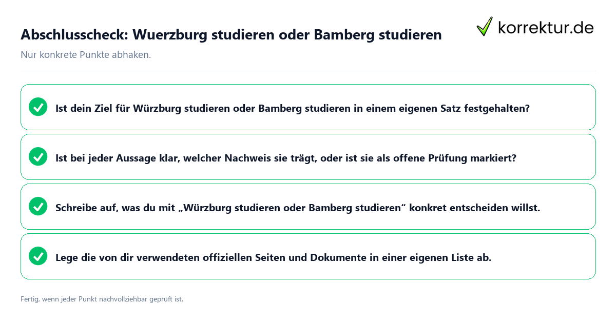 Konkreter Abschlusscheck zu Wuerzburg studieren oder Bamberg studieren