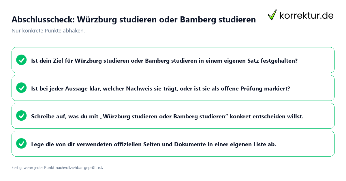 Konkreter Abschlusscheck zu Würzburg studieren oder Bamberg studieren