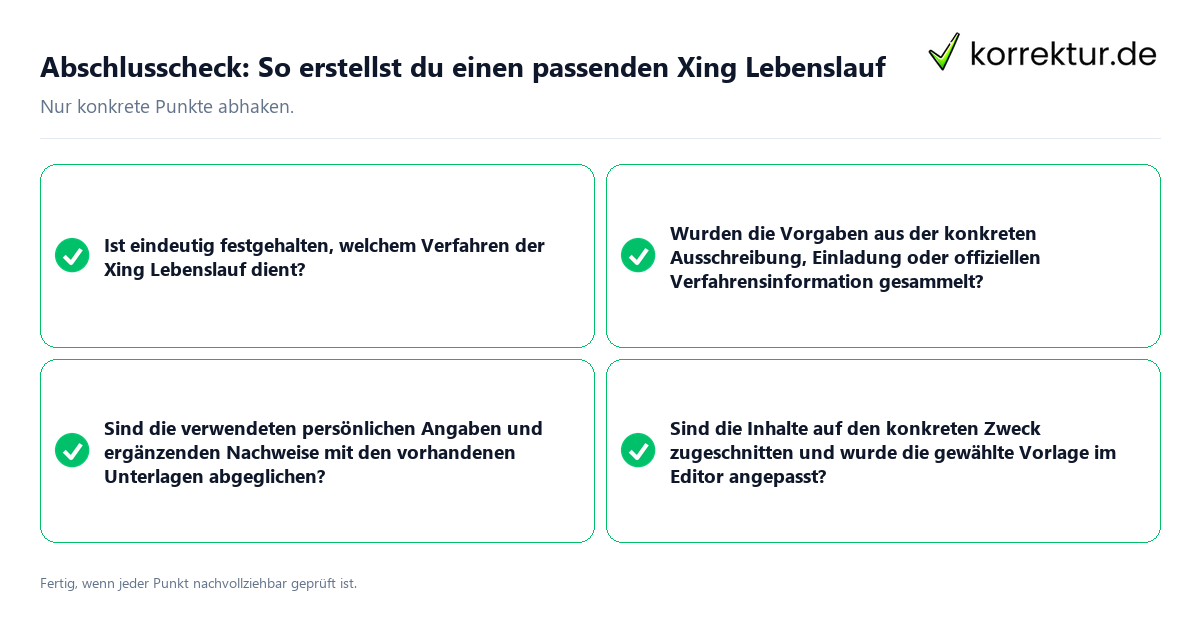 Konkreter Abschlusscheck zu So erstellst du einen passenden Xing Lebenslauf