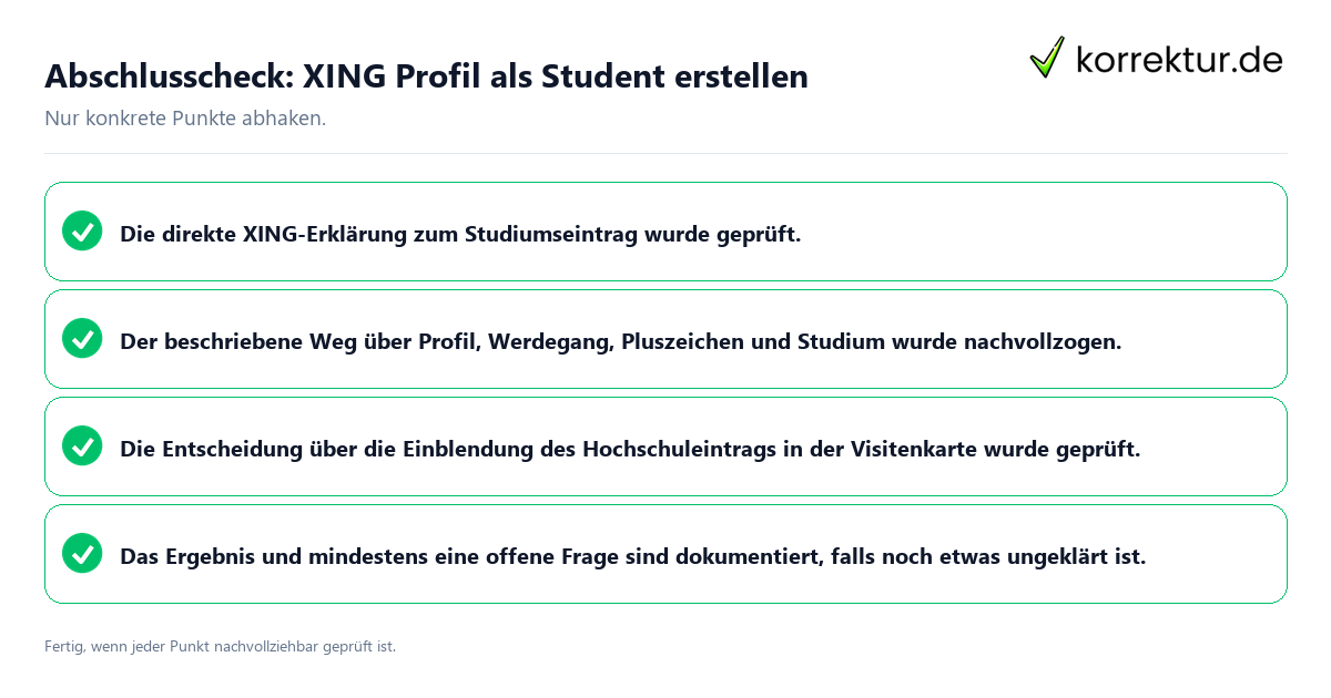 Konkreter Abschlusscheck zu XING Profil als Student erstellen
