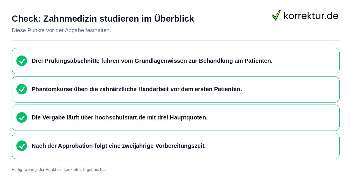 Check: Zahnmedizin studieren im Überblick Zahnmedizin studieren im Überblick: Prüfliste mit vier Punkten