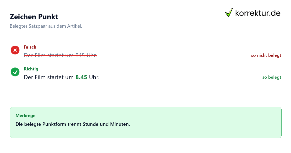 Zeichen Punkt Falsches und richtiges Satzbeispiel zu Zeichen Punkt