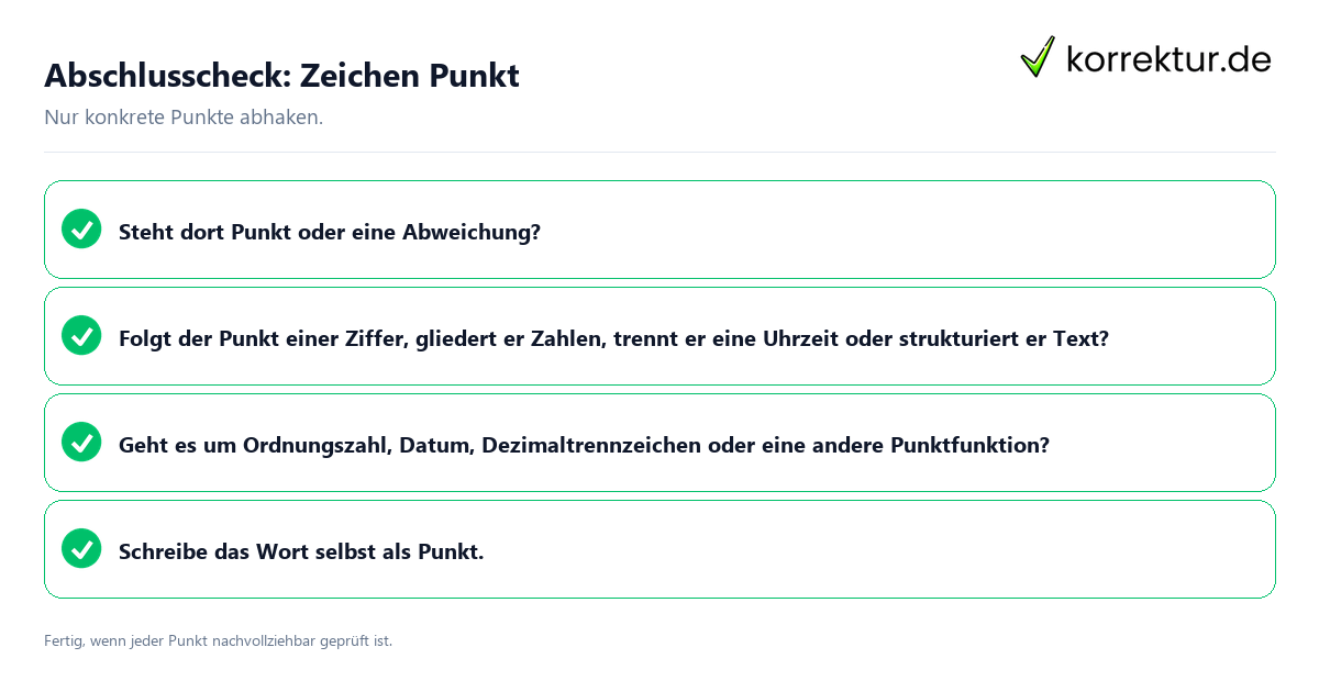 Abschlusscheck: Zeichen Punkt Konkreter Abschlusscheck zu Zeichen Punkt