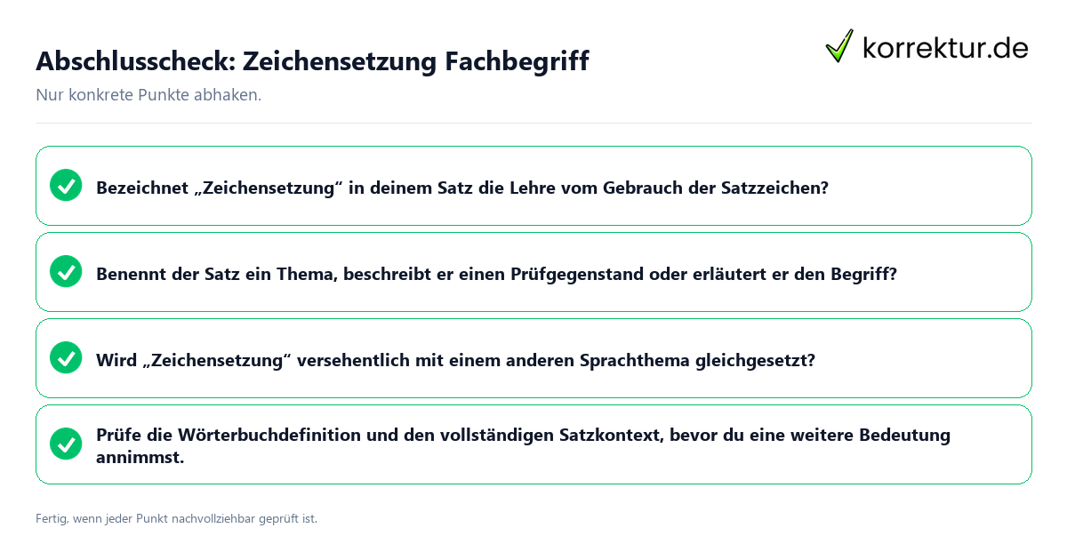 Konkreter Abschlusscheck zu Zeichensetzung Fachbegriff