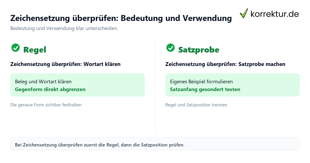 Zeichensetzung überprüfen: Bedeutung und Verwendung mit Bedeutung und passender Verwendung im Vergleich