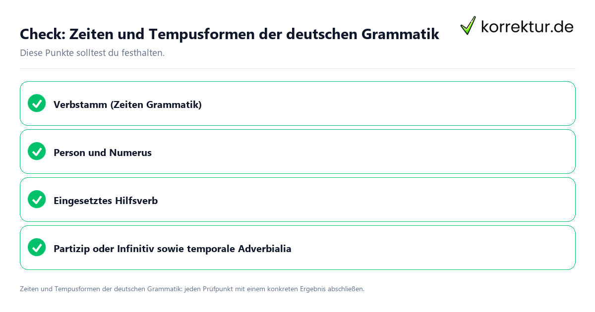Check: Zeiten und Tempusformen der deutschen Grammatik Zeiten und Tempusformen der deutschen Grammatik mit einer themenspezifischen Checkliste
