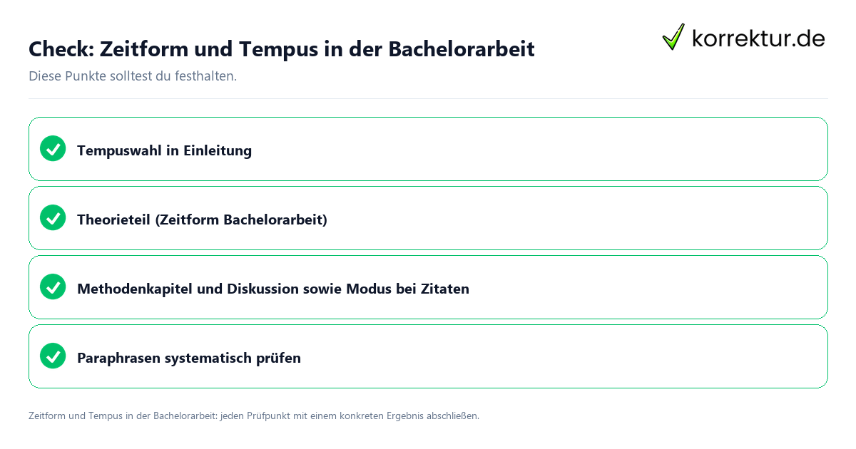 Zeitform und Tempus in der Bachelorarbeit mit einer themenspezifischen Checkliste