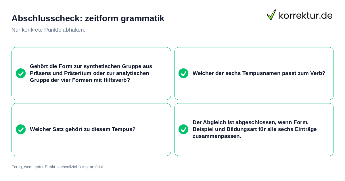 Abschlusscheck: zeitform grammatik Konkreter Abschlusscheck zu zeitform grammatik