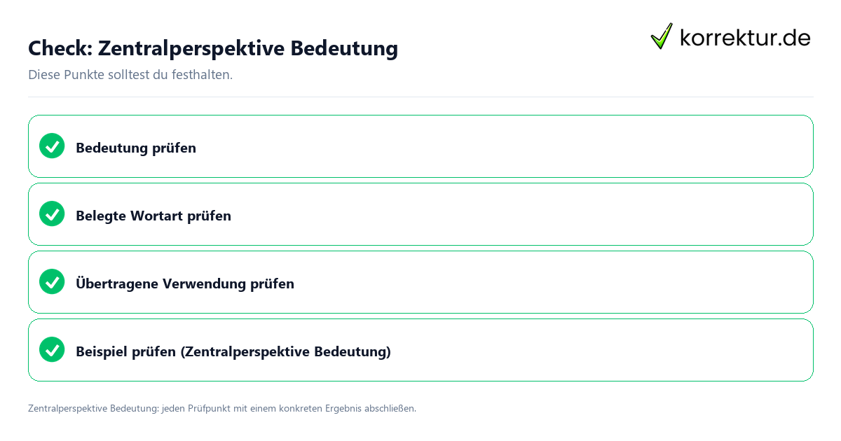 Zentralperspektive Bedeutung mit einer themenspezifischen Checkliste