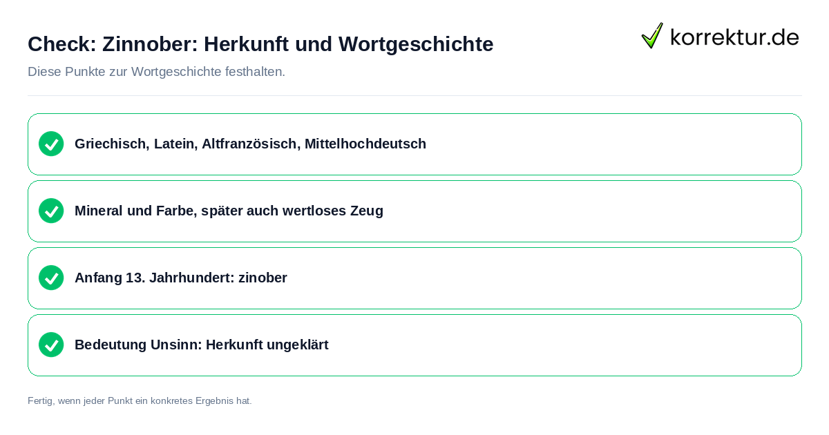 Check: Zinnober: Herkunft und Wortgeschichte Zinnober: Herkunft und Wortgeschichte: Prüfliste mit vier Punkten