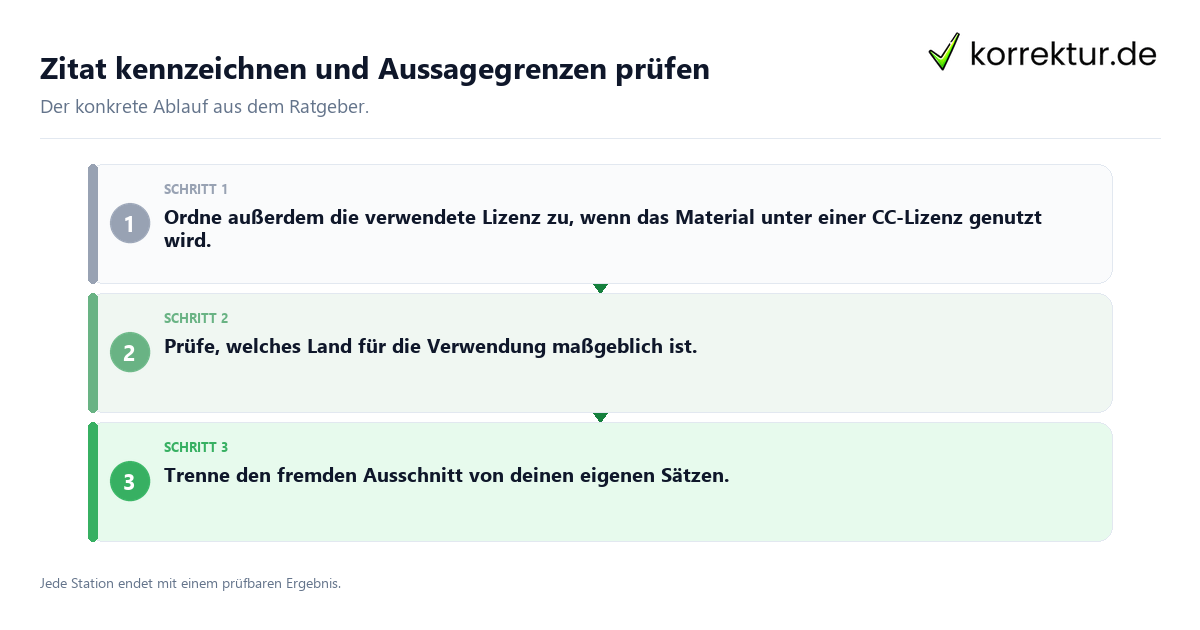 Konkrete Schritte zu Zitat kennzeichnen und Aussagegrenzen prüfen
