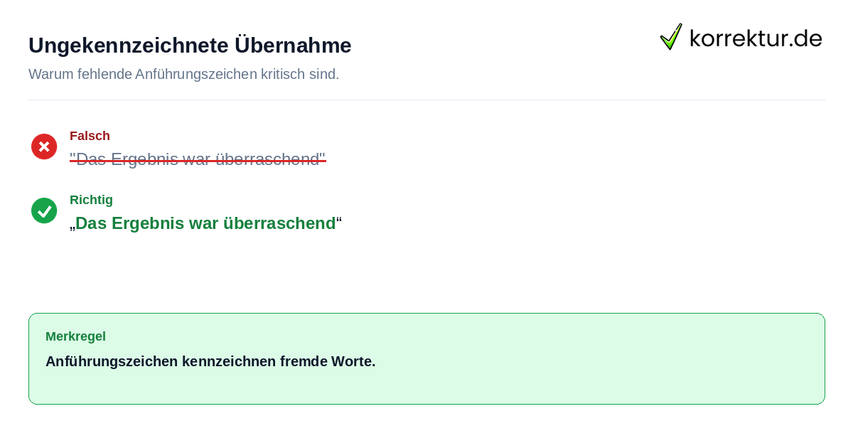 Ungekennzeichnete Übernahme Wörtliche Zitate ohne Anführungszeichen: Rotstiftkorrektur gegen Wortplagiate