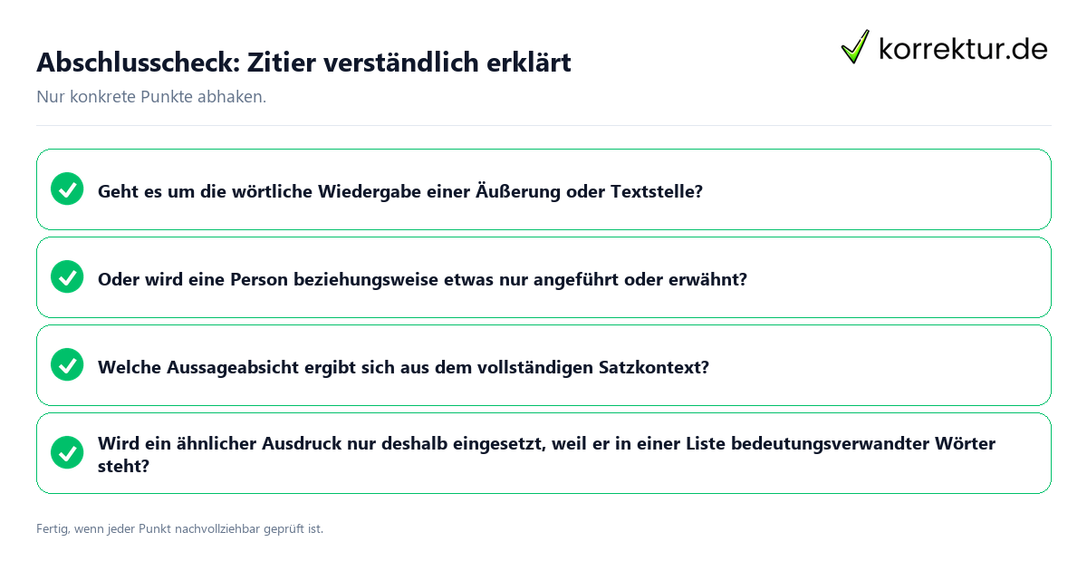 Konkreter Abschlusscheck zu Zitier verständlich erklärt