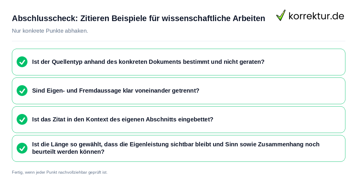 Abschlusscheck: Zitieren Beispiele für wissenschaftliche Arbeiten Konkreter Abschlusscheck zu Zitieren Beispiele für wissenschaftliche Arbeiten