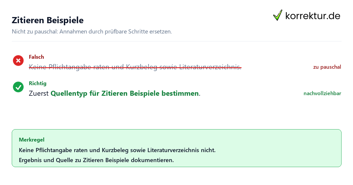 Ungeeignete und belastbare Vorgehensweise bei Zitieren Beispiele