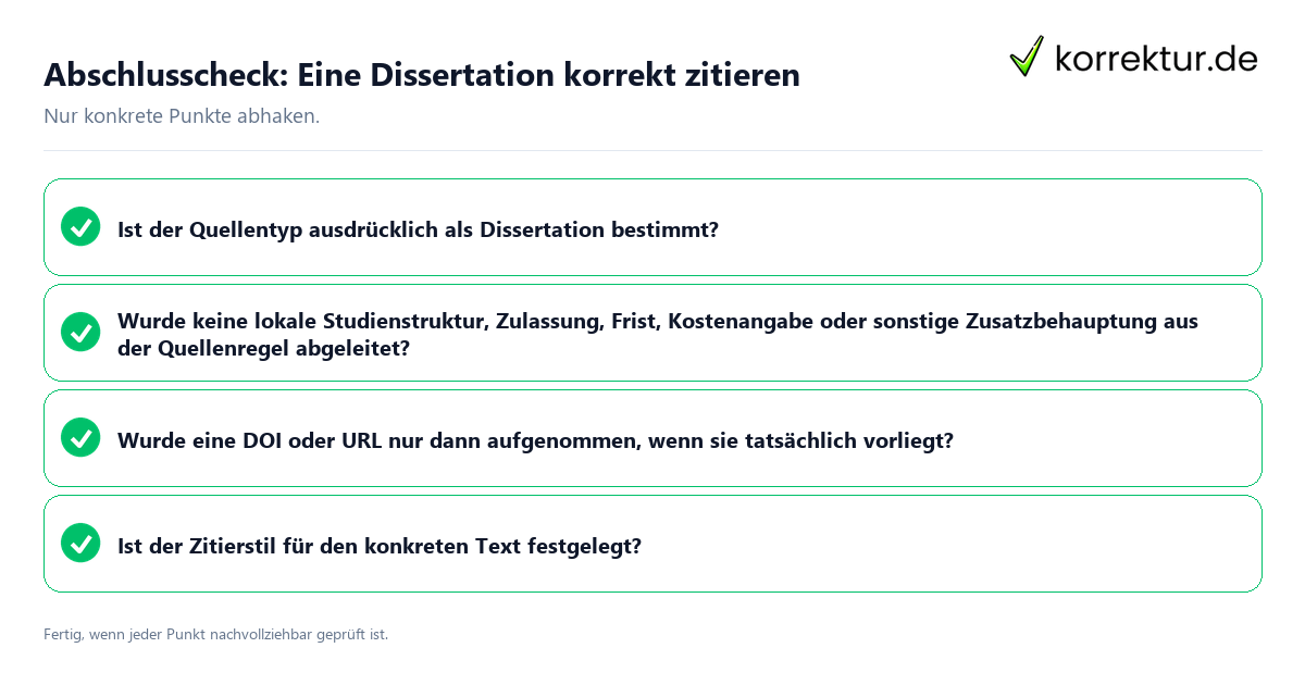 Konkreter Abschlusscheck zu Eine Dissertation korrekt zitieren