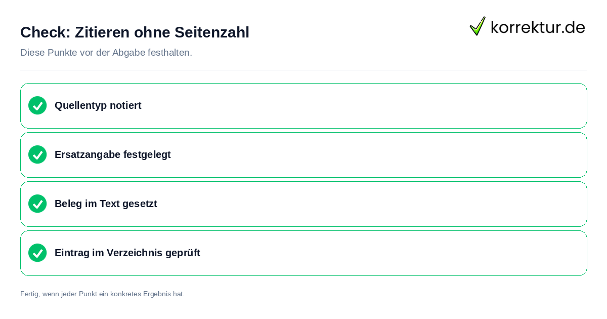 Zitieren ohne Seitenzahl: Prüfliste mit vier Punkten