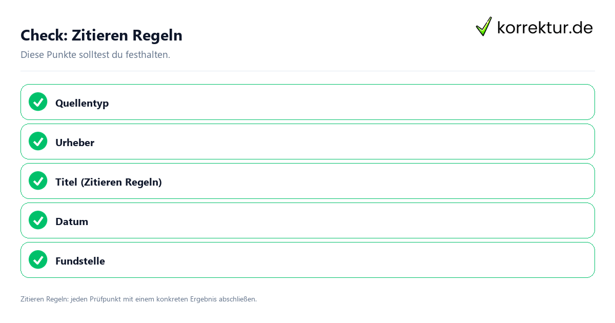 Check: Zitieren Regeln Zitieren Regeln mit einer themenspezifischen Checkliste