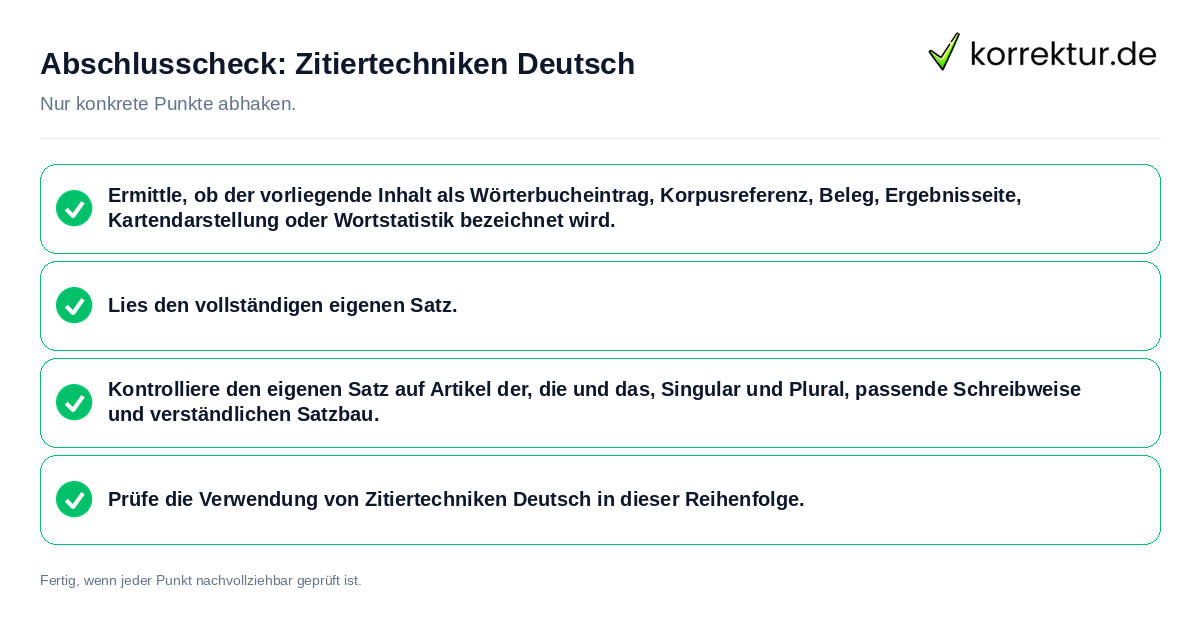 Abschlusscheck: Zitiertechniken Deutsch Konkreter Abschlusscheck zu Zitiertechniken Deutsch