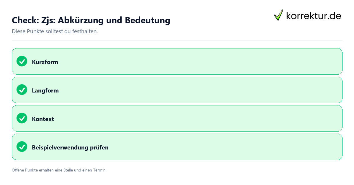 Zjs: Abkürzung und Bedeutung mit Checkliste für Unterlagen und nächste Schritte