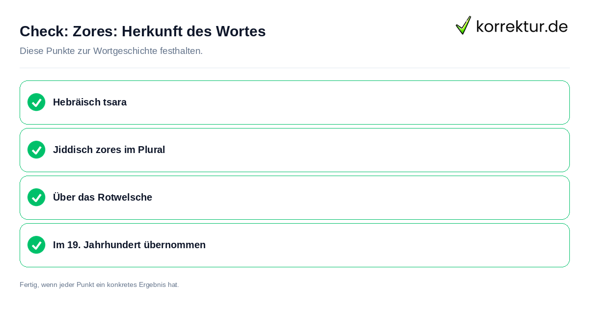 Check: Zores: Herkunft des Wortes Zores: Herkunft des Wortes: Prüfliste mit vier Punkten