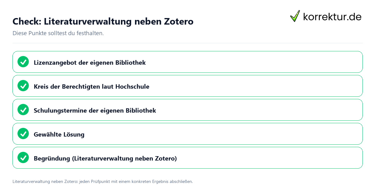 Literaturverwaltung neben Zotero mit einer themenspezifischen Checkliste