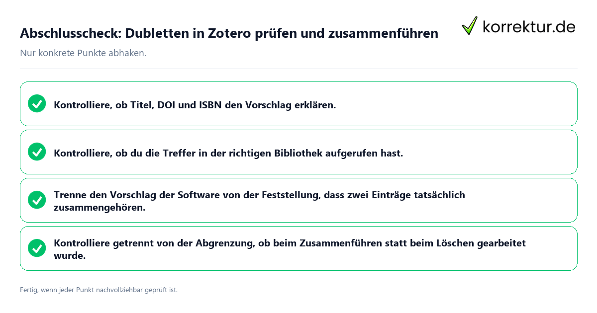 Abschlusscheck: Dubletten in Zotero prüfen und zusammenführen Konkreter Abschlusscheck zu Dubletten in Zotero prüfen und zusammenführen