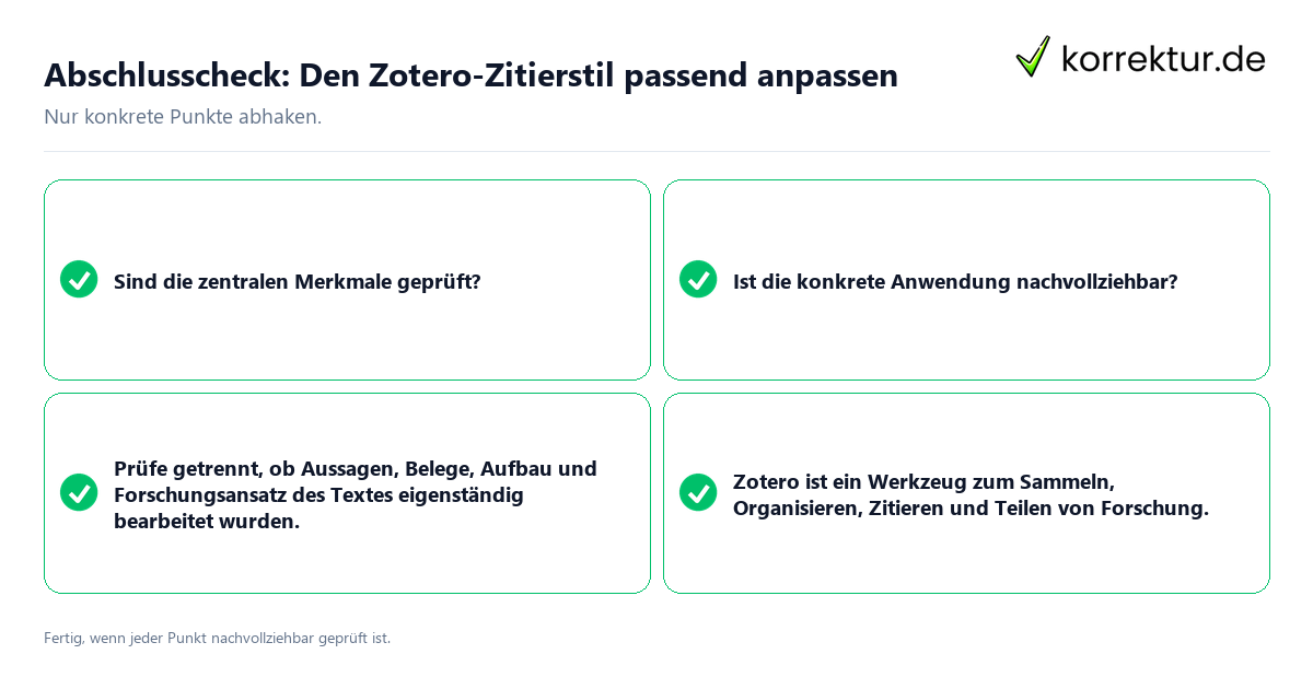 Konkreter Abschlusscheck zu Den Zotero-Zitierstil passend anpassen