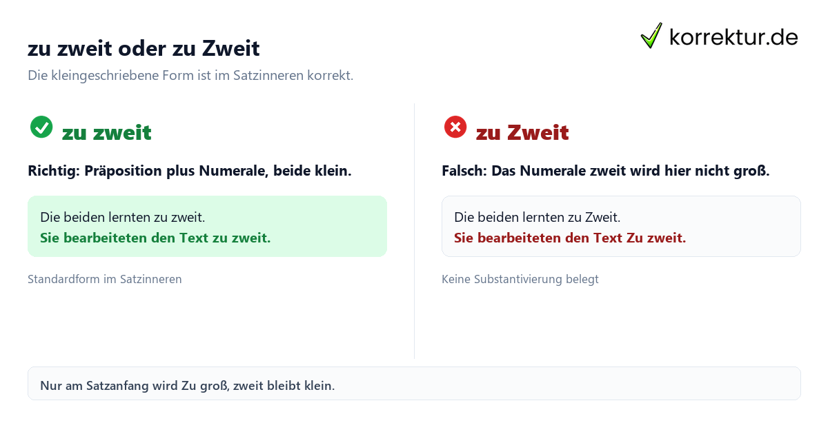 zu zweit oder zu Zweit zu zweit groß oder klein: richtige Schreibweise im Vergleich