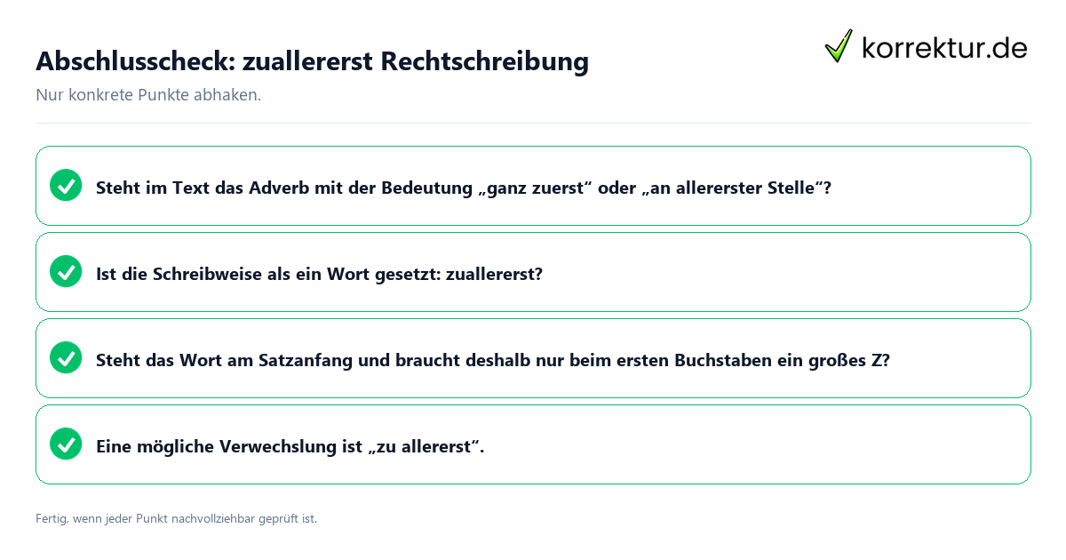 Konkreter Abschlusscheck zu zuallererst Rechtschreibung