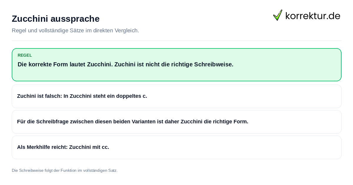 Konkrete Regel und vollständige Beispielsätze zu Zucchini aussprache