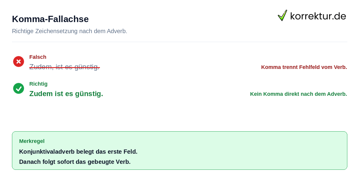 Komma-Fallachse Fehlerhafte Kommasetzung nach zudem korrigieren