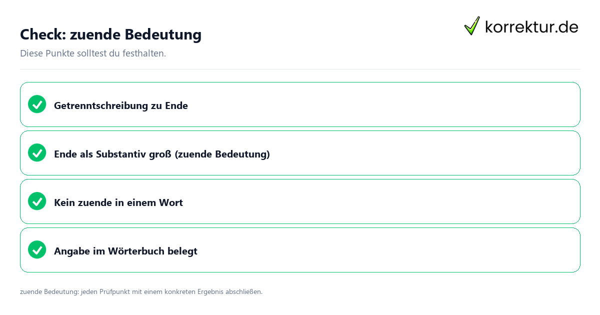 Zuende Bedeutung mit einer themenspezifischen Checkliste