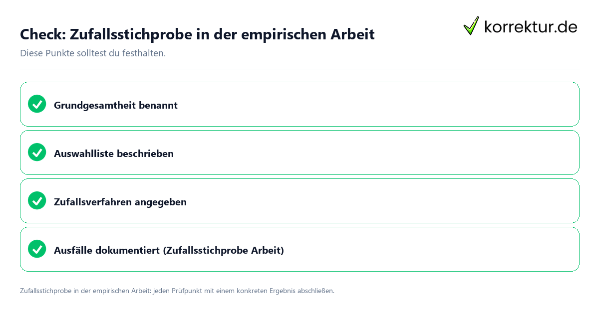 Zufallsstichprobe in der empirischen Arbeit mit einer themenspezifischen Checkliste