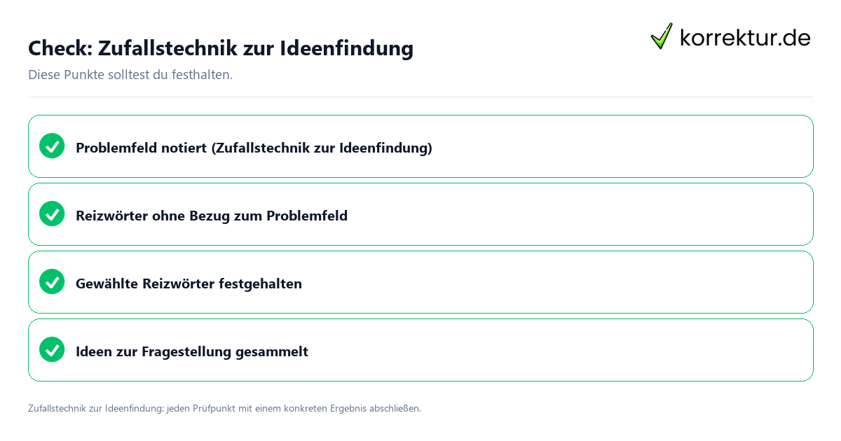 Zufallstechnik zur Ideenfindung mit einer themenspezifischen Checkliste