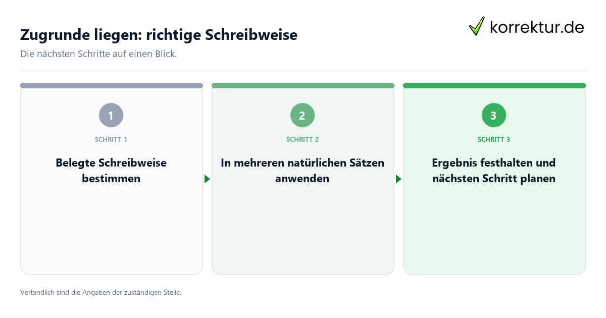 Zugrunde liegen: richtige Schreibweise mit einem Ablauf aus Prüfung, Kontakt und Dokumentation