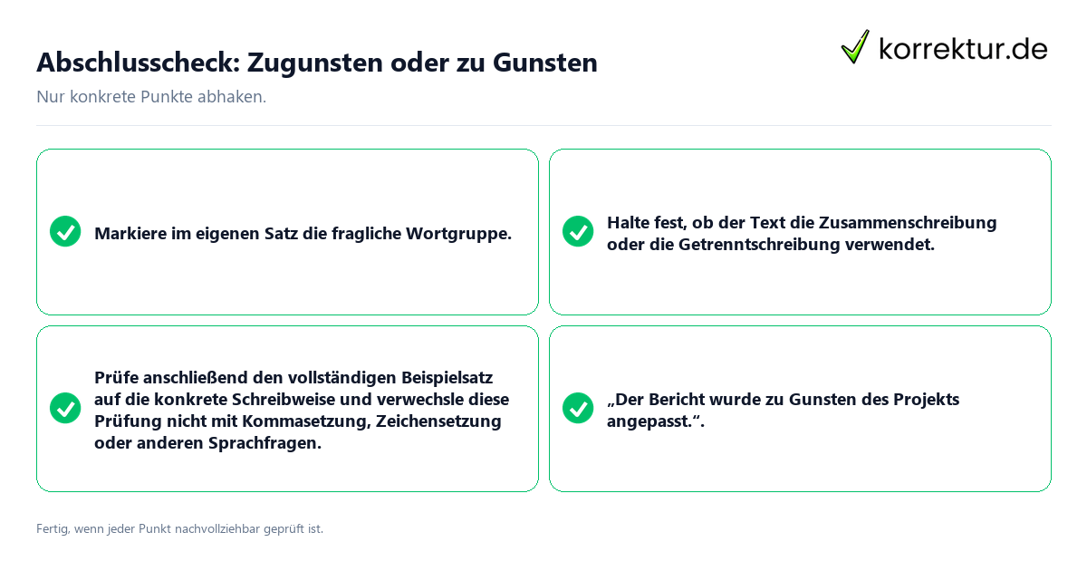 Konkreter Abschlusscheck zu Zugunsten oder zu Gunsten
