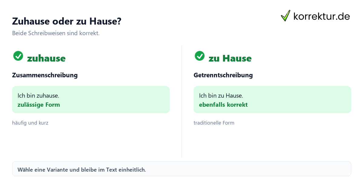 Zuhause oder zu Hause? Zuhause oder zu Hause: beide Schreibweisen