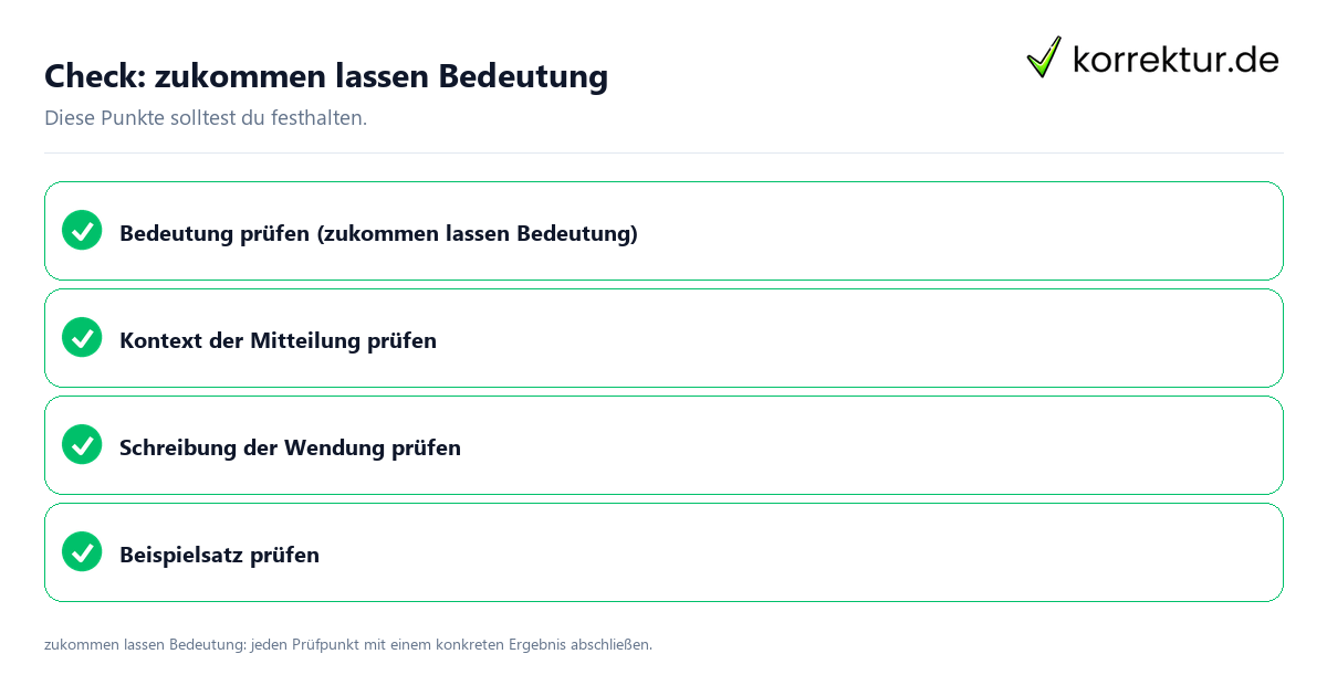 Zukommen lassen Bedeutung mit einer themenspezifischen Checkliste