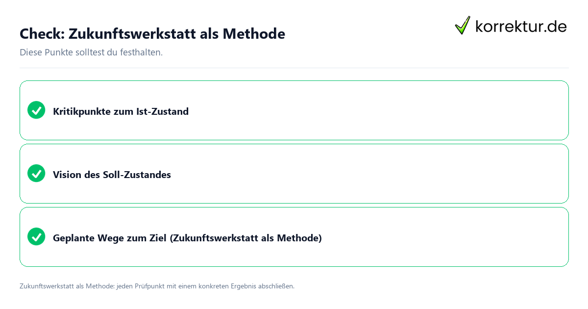 Check: Zukunftswerkstatt als Methode Zukunftswerkstatt als Methode mit einer themenspezifischen Checkliste