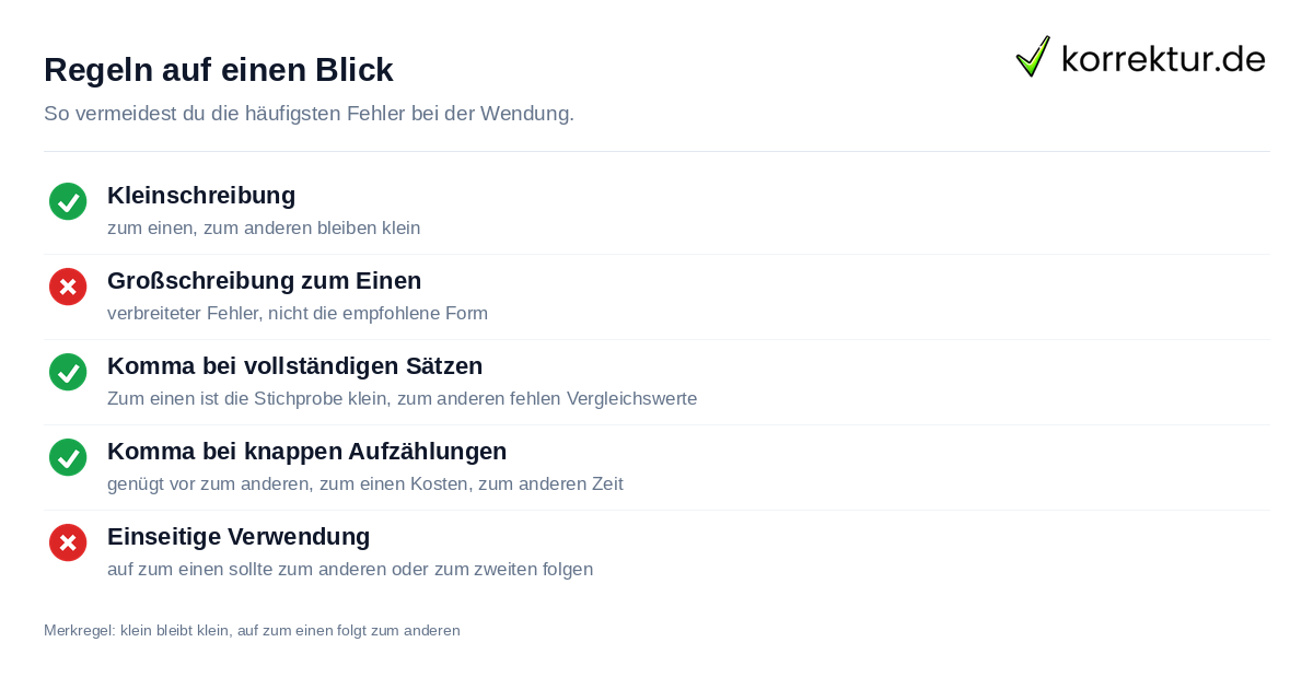 Checkliste zum einen zum anderen richtig schreiben mit Kommaregeln