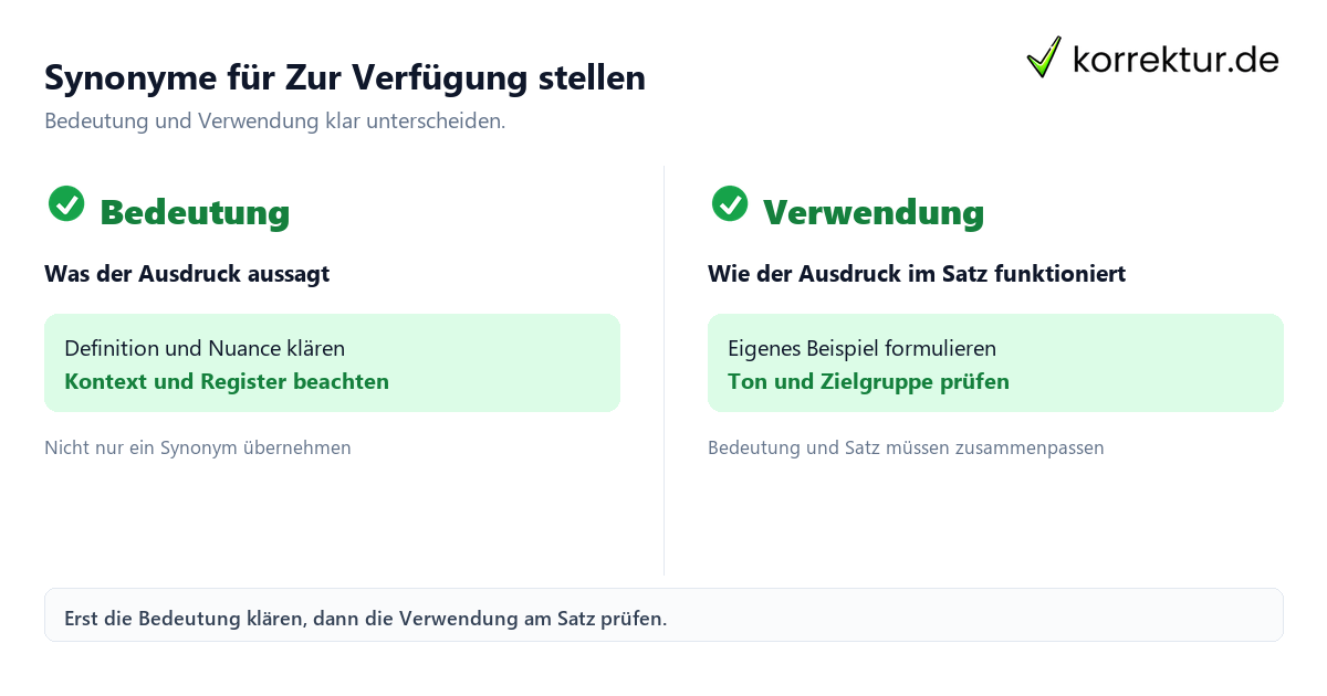 Synonyme für Zur Verfügung stellen mit Bedeutung und passender Verwendung im Vergleich
