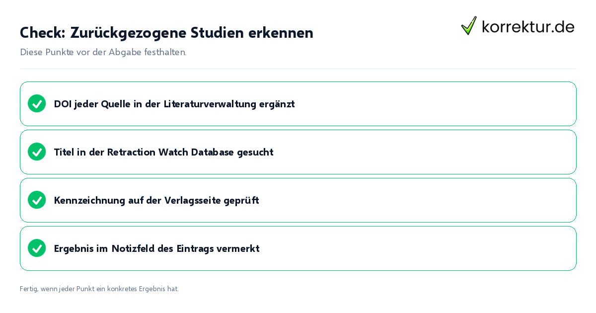 Check: Zurückgezogene Studien erkennen Zurückgezogene Studien erkennen: Prüfliste mit vier Punkten