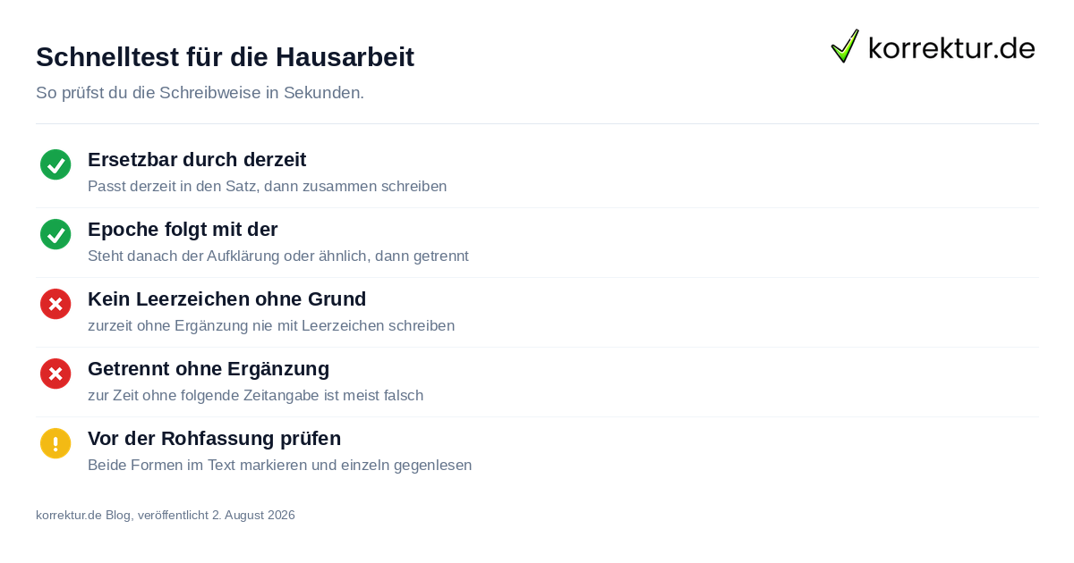 Checkliste: Zurzeit oder zur Zeit korrekt anwenden