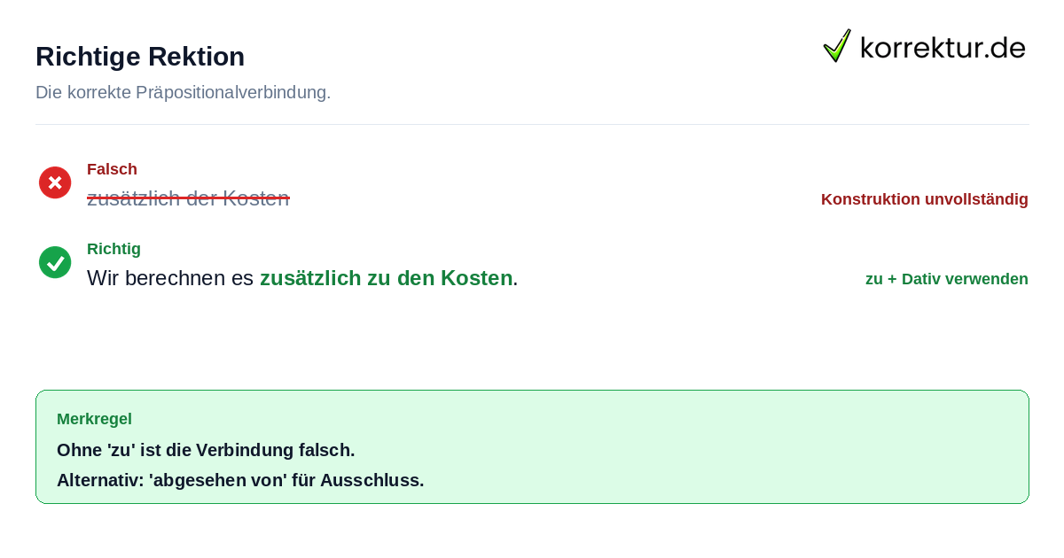 Grammatische Regel für die Wendung zusätzlich zu
