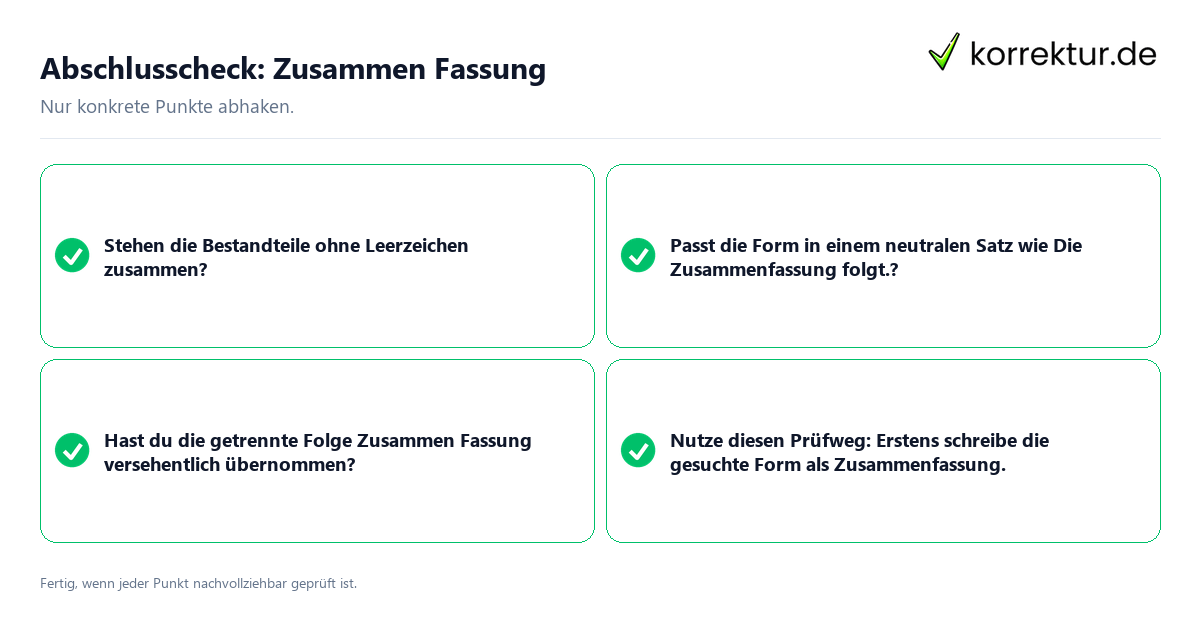 Konkreter Abschlusscheck zu Zusammen Fassung