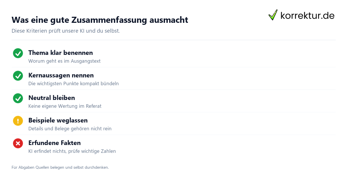 Merkmale einer guten Zusammenfassung mit KI online