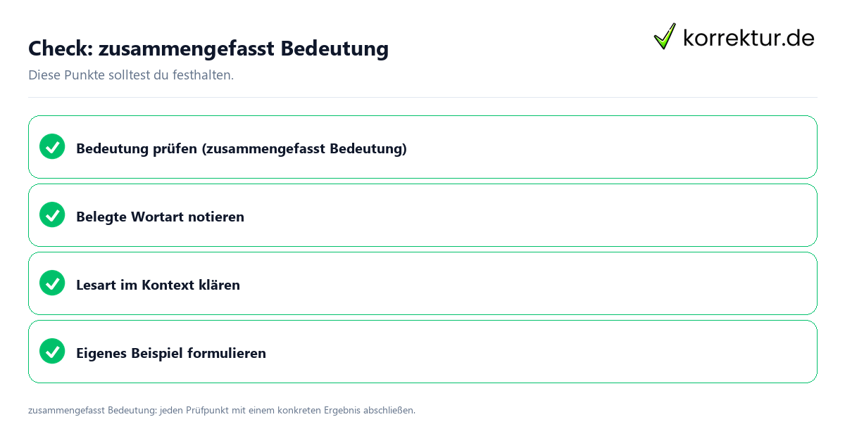 Zusammengefasst Bedeutung mit einer themenspezifischen Checkliste