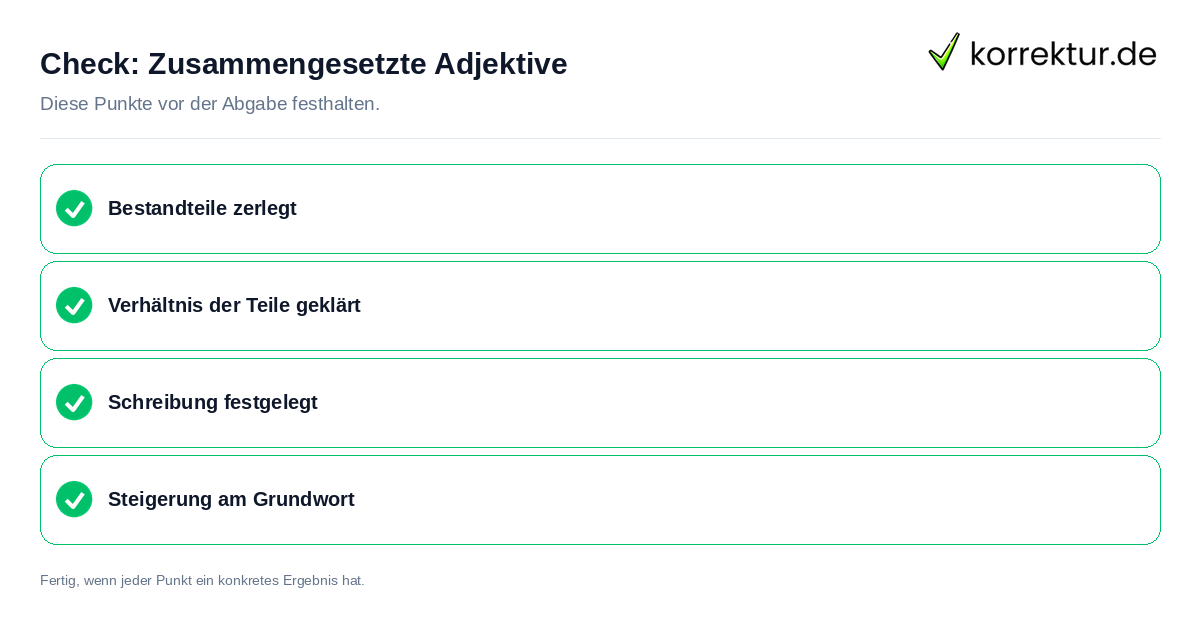 Zusammengesetzte Adjektive: Prüfliste mit vier Punkten